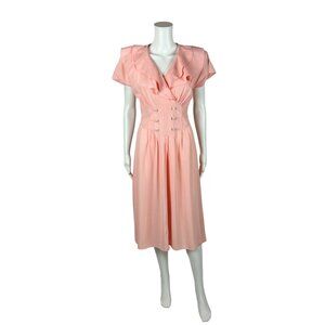 Vintage 90s Pink Dress Women's Small 1940s Style Rayon Surplice Ruffle Neckline